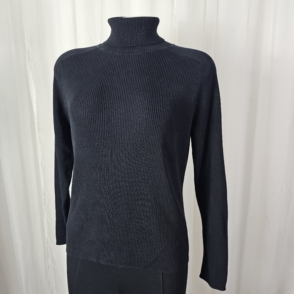 Belford Saks Fifth Avenue Classic Ribbed Silk Turtleneck Sweater Black XL
